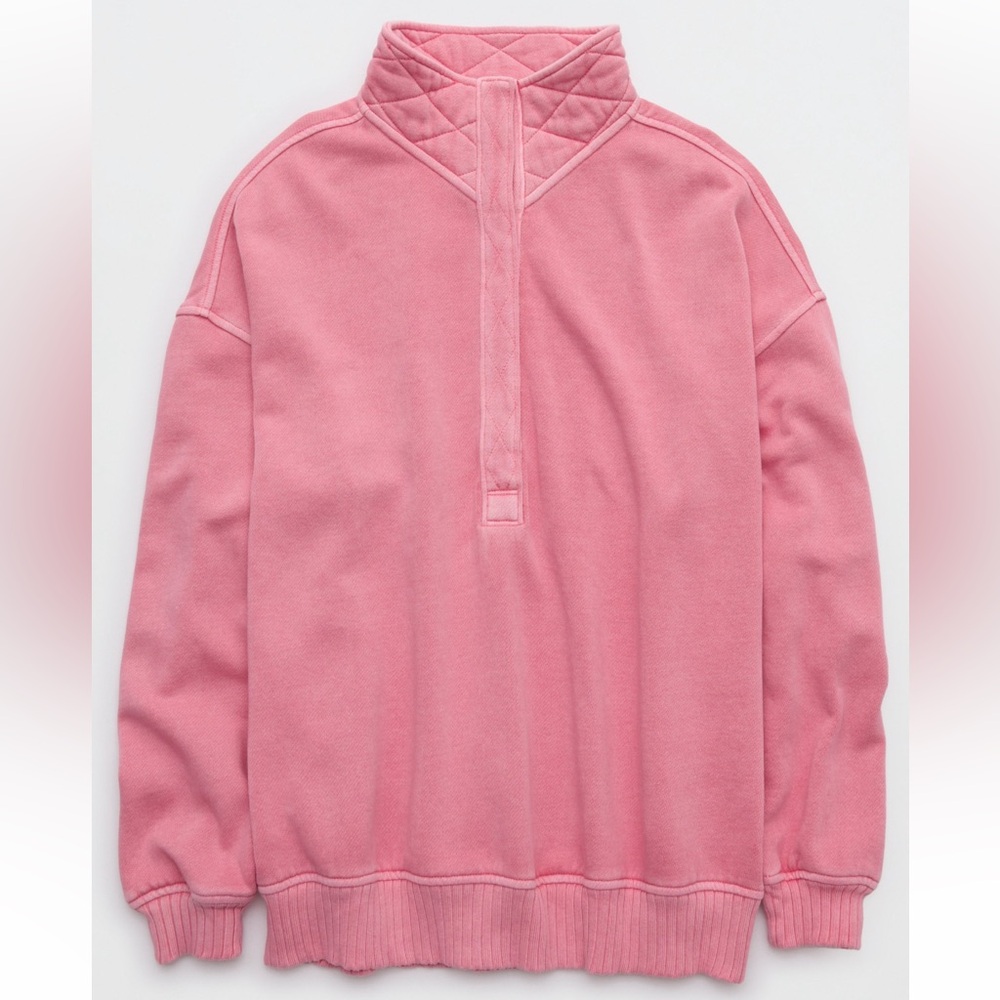 aerie Pink Quilted Funnel Neck Pullover Sweatshirt